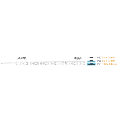 Taśma 120LED/m 1m 12V 9.6W 3000K IP68 1040lm Ra80 10mm