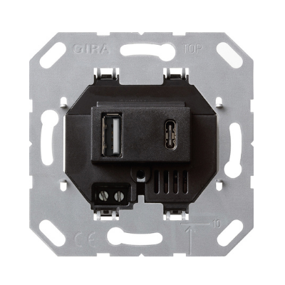 Gira F100 Wkład zasilania USB, podwójny Typ A / typ C, czarny