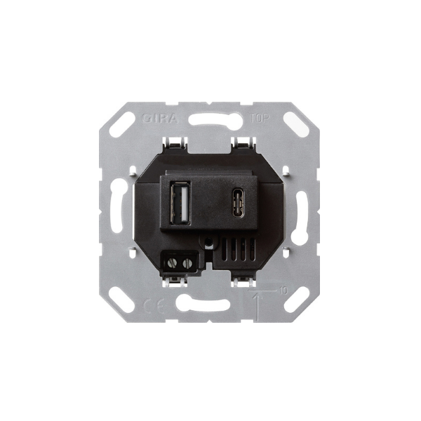 Gira F100 Wkład zasilania USB, podwójny Typ A / typ C, czarny