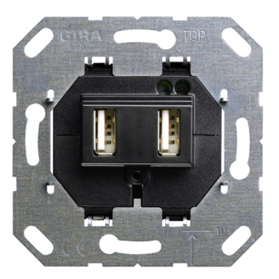 Gira F100 Wkład zasilania USB, podwójny Typ A / typ A, czarny