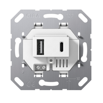 Gira F100 Wkład zasilania USB, podwójny Typ A / typ C, biały