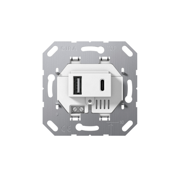 Gira F100 Wkład zasilania USB, podwójny Typ A / typ C, biały