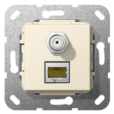 Gira Gniazdo podtynkowe Modular Jack RJ45 kat.6A 10 GB Ethernet i gniazdo SAT-F Złącze, kremowy z połyskiem