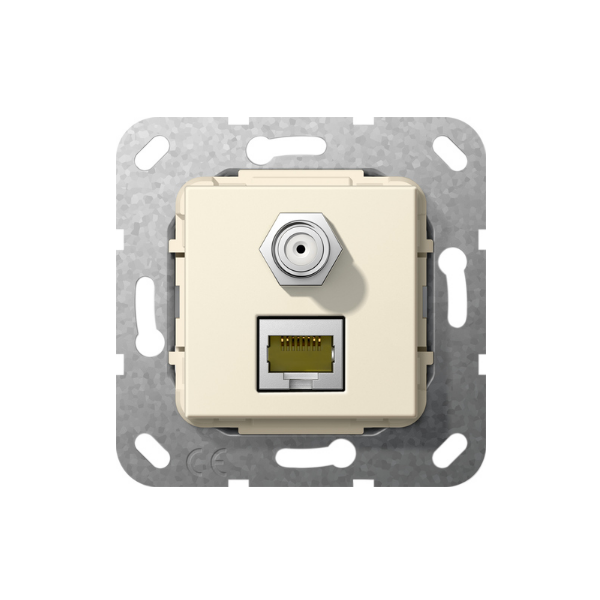 Gira Gniazdo podtynkowe Modular Jack RJ45 kat.6A 10 GB Ethernet i gniazdo SAT-F Złącze, kremowy z połyskiem