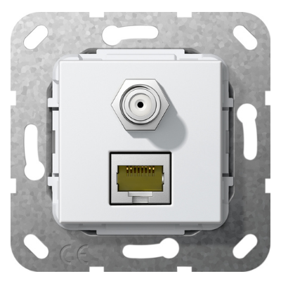 Gira Gniazdo podtynkowe Modular Jack RJ45 kat.6A 10 GB Ethernet i gniazdo SAT-F Złącze, czysta biel z połyskiem