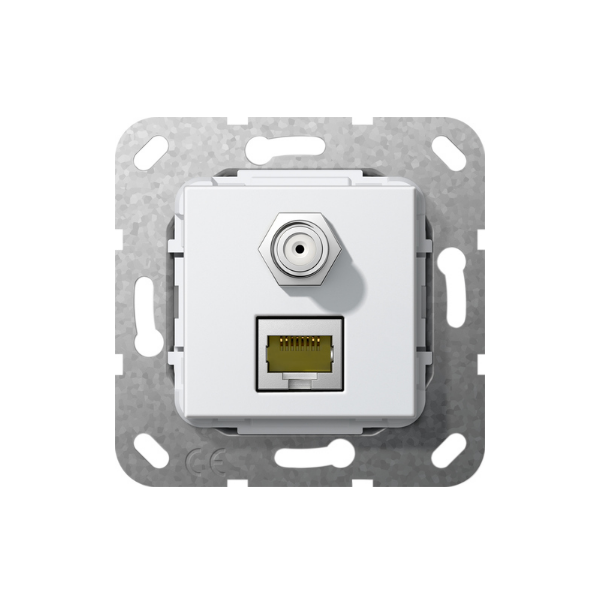 Gira Gniazdo podtynkowe Modular Jack RJ45 kat.6A 10 GB Ethernet i gniazdo SAT-F Złącze, czysta biel z połyskiem
