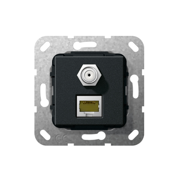 Gira Gniazdo podtynkowe Modular Jack RJ45 kat.6A 10 GB Ethernet i gniazdo SAT-F Złącze, czarny matowy