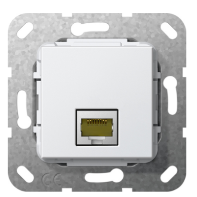 Gira Gniazdo podtynkowe Modular Jack RJ45 kat.6A 10 GB Ethernet, Technika złącza szczelinowego IDC, czysta biel z połyskiem