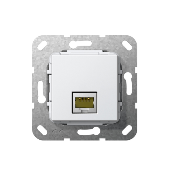 Gira Gniazdo podtynkowe Modular Jack RJ45 kat.6A 10 GB Ethernet, Technika złącza szczelinowego IDC, czysta biel z połyskiem