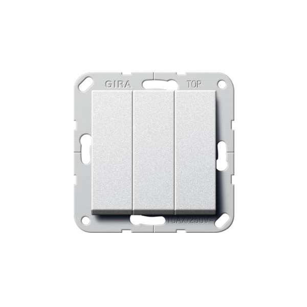 Gira Łącznik kołyskowy potrójny 1-bieg. 10 A 250 V~ z klawiszami, kolor aluminiowy