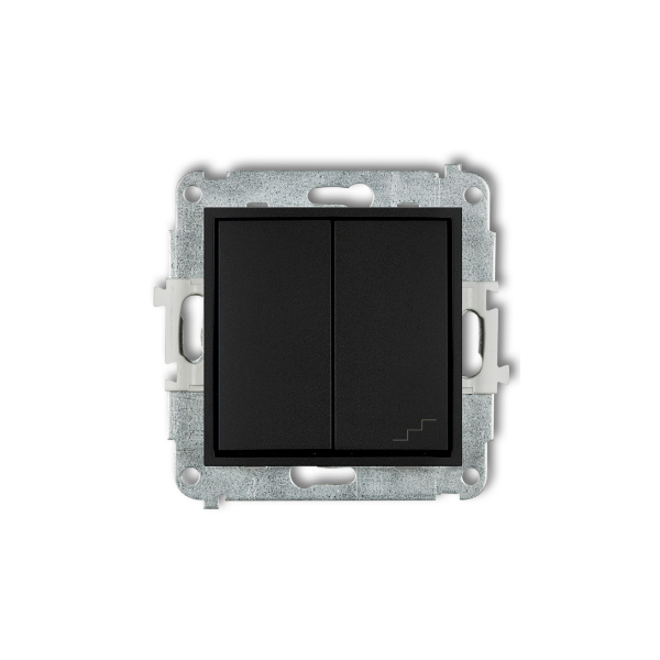Karlik Mini Mechanizm łącznika jednobiegunowego ze schodowym (osobne zasilanie), czarny mat