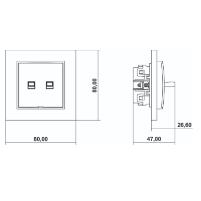 Karlik Mini Mechanizm łącznika zwiernego, świecznikowego w stylu amerykańskim (dwa klawisze bez piktogramów, wspólne zasilanie),