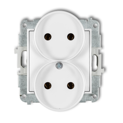 Karlik Mini Mechanizm gniazda podwójnego do ramki bez uziemienia 2X2P (bez przesłon torów prądowych), biały