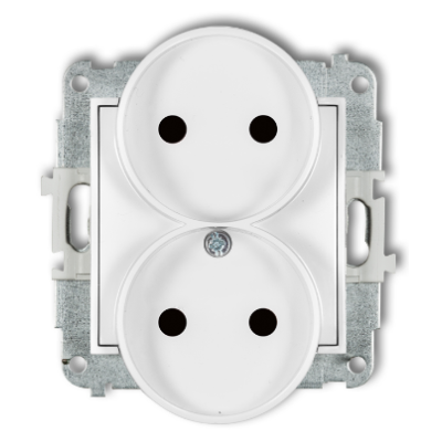 Karlik Mini Mechanizm gniazda podwójnego do ramki bez uziemienia 2X2P (przesłony torów prądowych), biały
