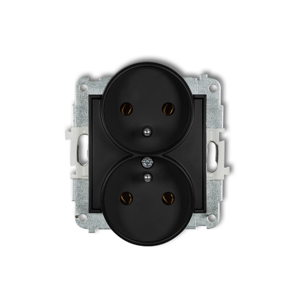 Karlik Mini Mechanizm gniazda podwójnego do ramki z uziemieniem 2X(2P+Z) (bez przesłon torów prądowych), czarny mat
