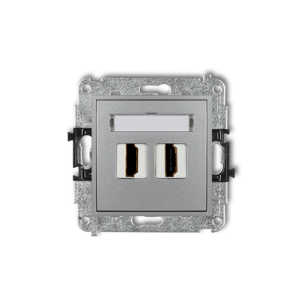 Karlik Mini Mechanizm gniazda podwójnego HDMI 2.0, srebrny metalik