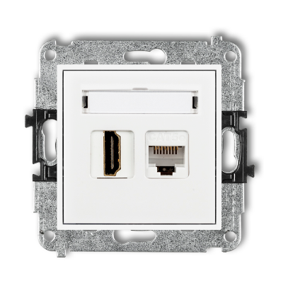 Karlik Mini Mechanizm gniazda pojedynczego HDMI 1.4 +gniazda komp. poj. 1XRJ45, KAT. 5E, 8-stykowy, biały