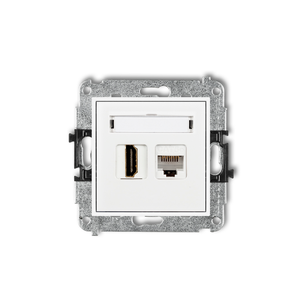 Karlik Mini Mechanizm gniazda pojedynczego HDMI 1.4 +gniazda komp. poj. 1XRJ45, KAT. 5E, 8-stykowy, biały