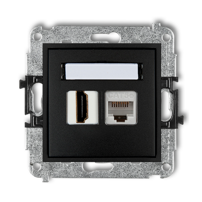 Karlik Mini Mechanizm gniazda pojedynczego HDMI 1.4 +gniazda komp. poj. 1XRJ45, KAT. 5E, 8-stykowy, czarny mat