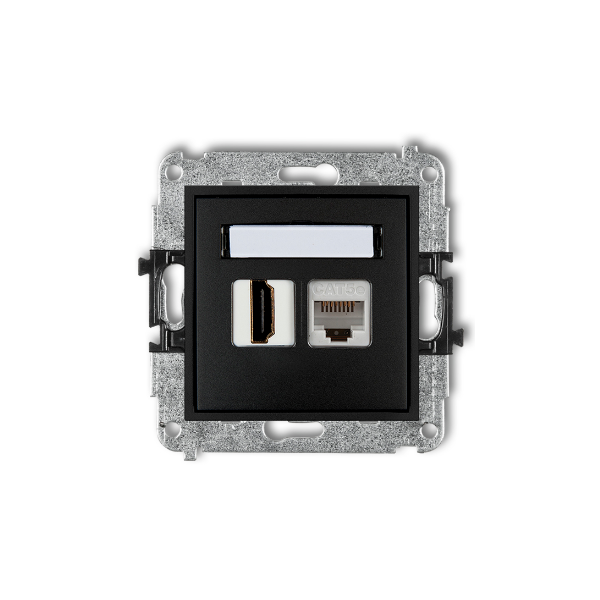 Karlik Mini Mechanizm gniazda pojedynczego HDMI 1.4 +gniazda komp. poj. 1XRJ45, KAT. 5E, 8-stykowy, czarny mat