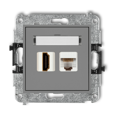 Karlik Mini Mechanizm gniazda pojedynczego HDMI 1.4 +gniazda komp. poj. 1XRJ45, KAT. 5E, 8-stykowy, szary mat