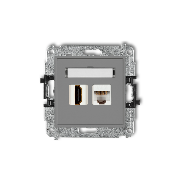 Karlik Mini Mechanizm gniazda pojedynczego HDMI 1.4 +gniazda komp. poj. 1XRJ45, KAT. 5E, 8-stykowy, szary mat