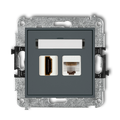 Karlik Mini Mechanizm gniazda pojedynczego HDMI 1.4 +gniazda komp. poj. 1XRJ45, KAT. 5E, 8-stykowy, grafitowy mat