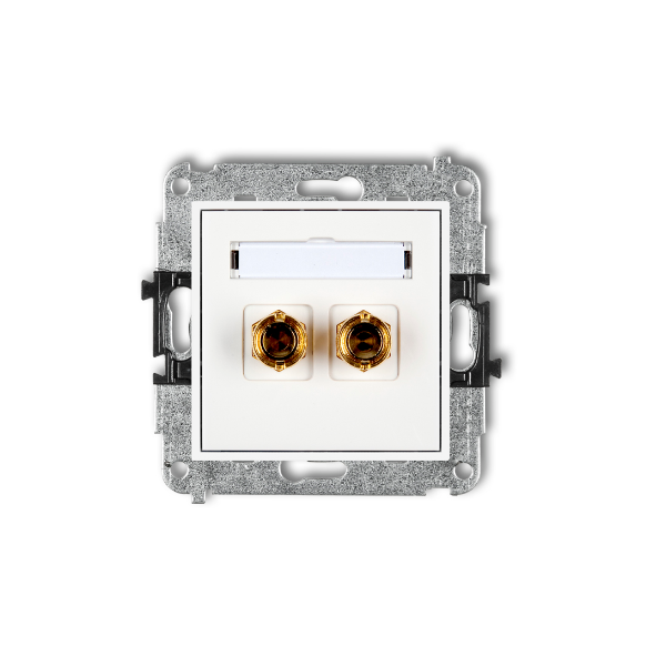Karlik Mini Mechanizm gniazda głośnikowego pojedynczego (typu banan- czerwony i czarny, pozłacany, 4 MM2, do lutowania), biały