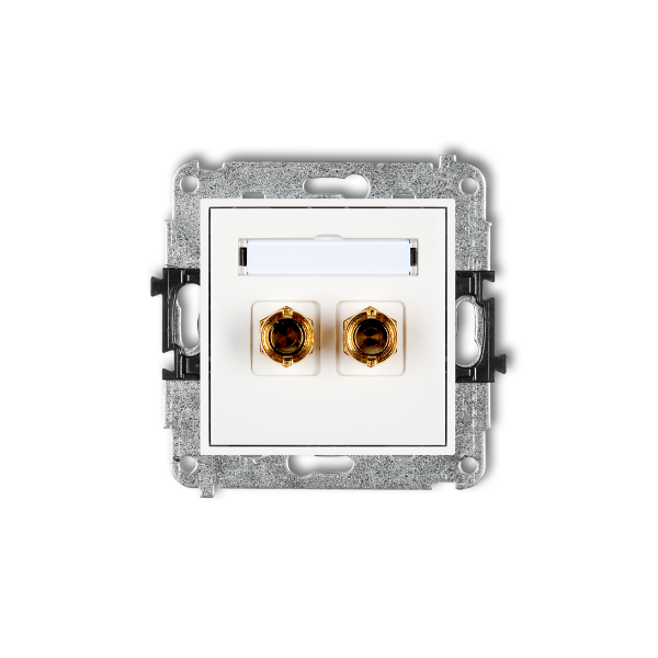 Karlik Mini Mechanizm gniazda głośnikowego pojedynczego (typu banan- czerwony i czarny, pozłacany, 4 MM2, skręcany), biały