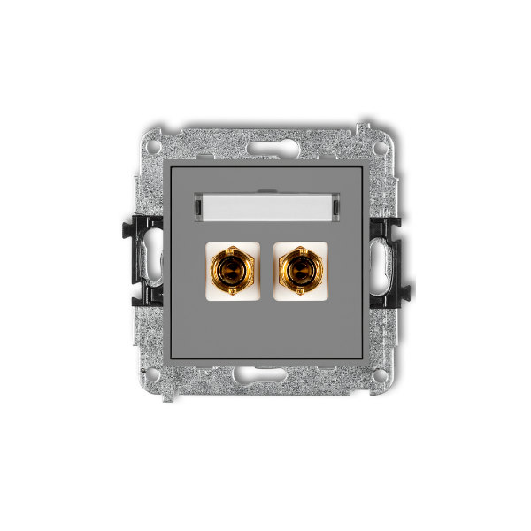 Karlik Mini Mechanizm gniazda głośnikowego pojedynczego (typu banan- czerwony i czarny, pozłacany, 4 MM2, skręcany), szary mat
