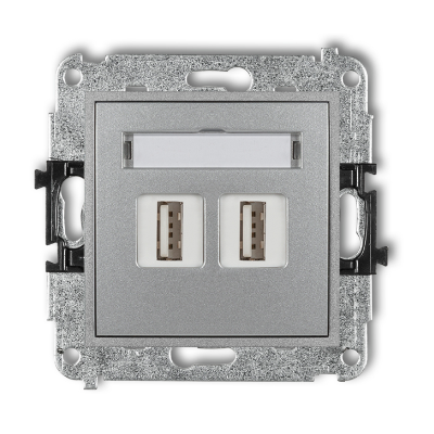 Karlik Mini Mechanizm gniazda podwójnego 2XUSB-AA 2.0, srebrny metalik