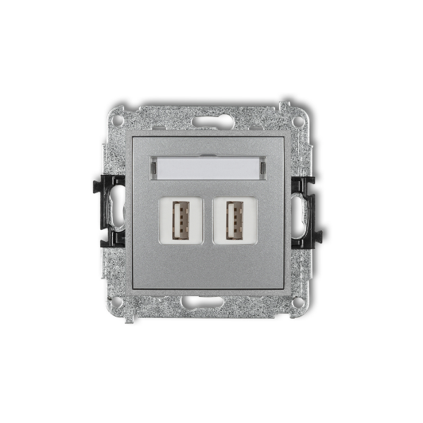 Karlik Mini Mechanizm gniazda podwójnego 2XUSB-AA 2.0, srebrny metalik