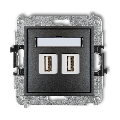 Karlik Mini Mechanizm gniazda podwójnego 2XUSB-AA 2.0, grafitowy