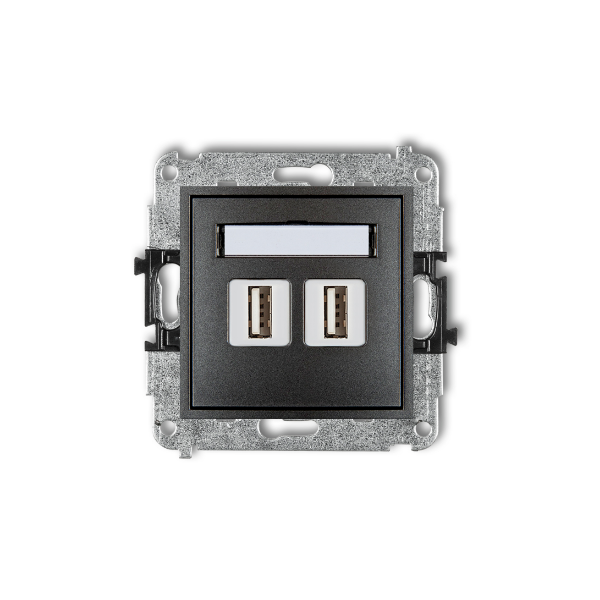 Karlik Mini Mechanizm gniazda podwójnego 2XUSB-AA 2.0, grafitowy