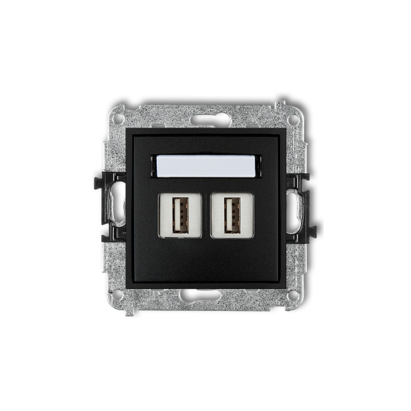 Karlik Mini Mechanizm gniazda podwójnego 2XUSB-AA 2.0, czarny mat