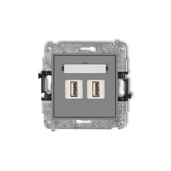 Karlik Mini Mechanizm gniazda podwójnego 2XUSB-AA 2.0, szary mat