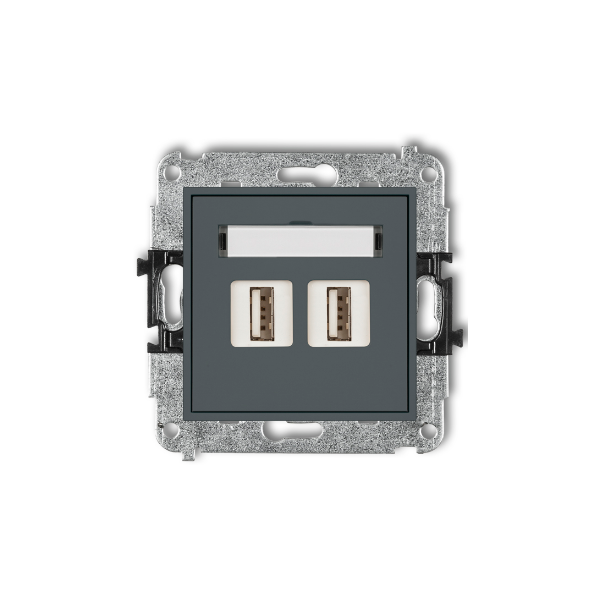 Karlik Mini Mechanizm gniazda podwójnego 2XUSB-AA 2.0, grafitowy mat