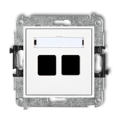 Karlik Mini Mechanizm gniazda multimedialnego podwójnego bez modułu (standard KEYSTONE), biały