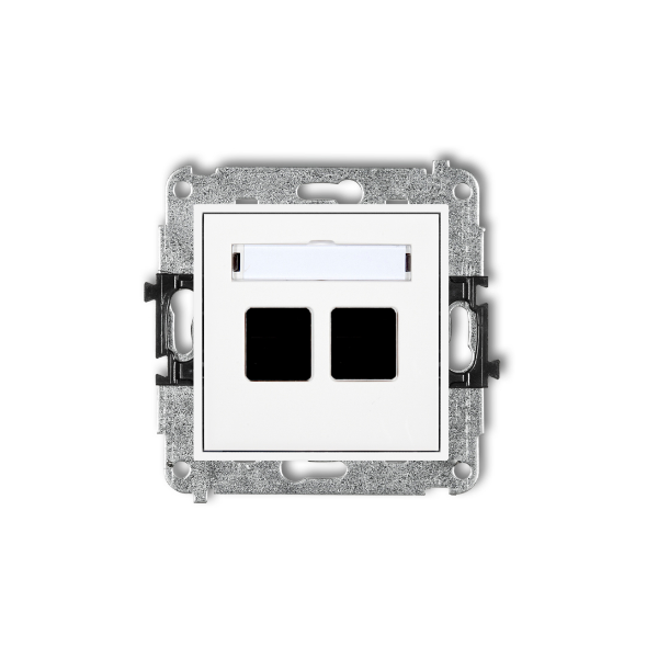 Karlik Mini Mechanizm gniazda multimedialnego podwójnego bez modułu (standard KEYSTONE), biały