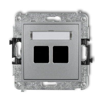 Karlik Mini Mechanizm gniazda multimedialnego podwójnego bez modułu (standard KEYSTONE), srebrny metalik
