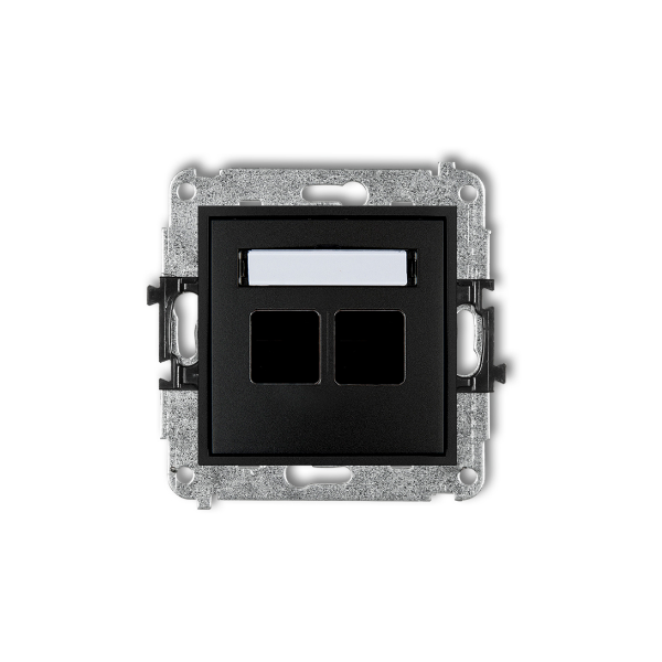 Karlik Mini Mechanizm gniazda multimedialnego podwójnego bez modułu (standard KEYSTONE), czarny mat