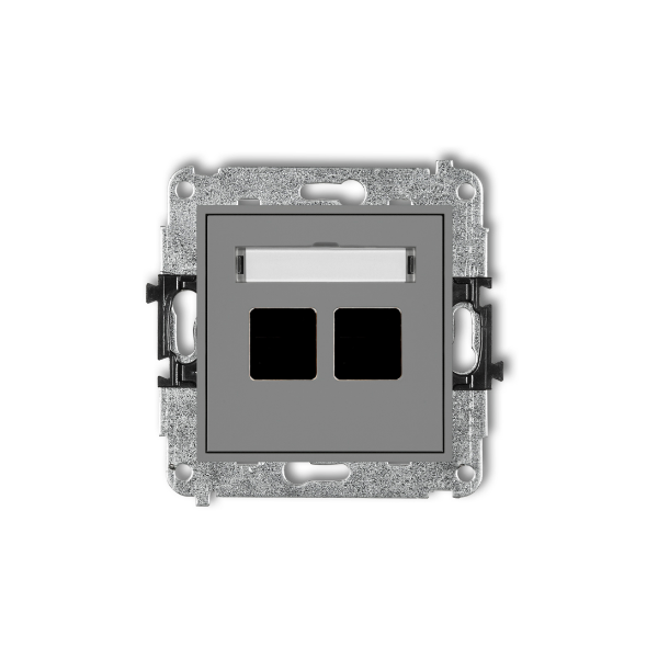 Karlik Mini Mechanizm gniazda multimedialnego podwójnego bez modułu (standard KEYSTONE), szary mat