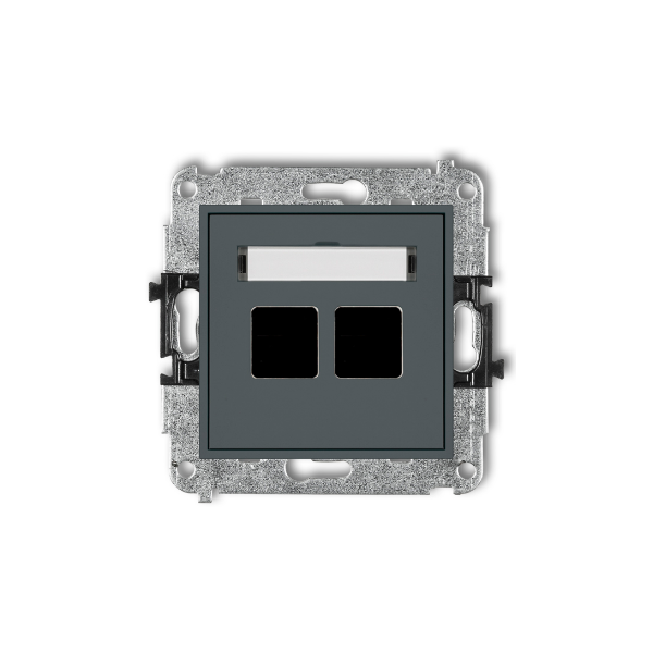 Karlik Mini Mechanizm gniazda multimedialnego podwójnego bez modułu (standard KEYSTONE), grafitowy mat