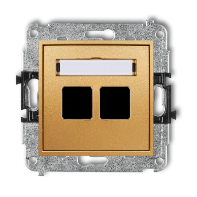 Karlik Mini Mechanizm gniazda multimedialnego podwójnego bez modułu (standard KEYSTONE), złoty
