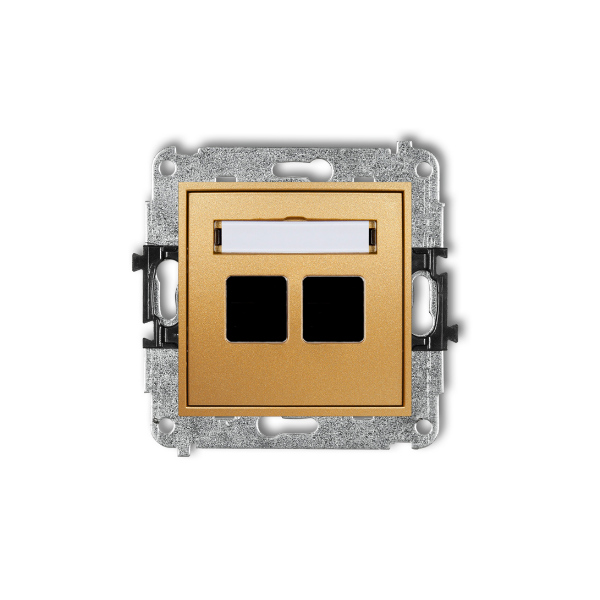 Karlik Mini Mechanizm gniazda multimedialnego podwójnego bez modułu (standard KEYSTONE), złoty