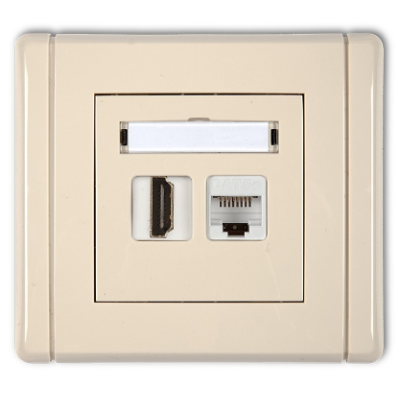 Karlik Flexi Gniazdo pojedyncze HDMI 1.4 + gniazdo komp. poj. 1XRJ45, kat. 5E, 8-stykowe, beżowy
