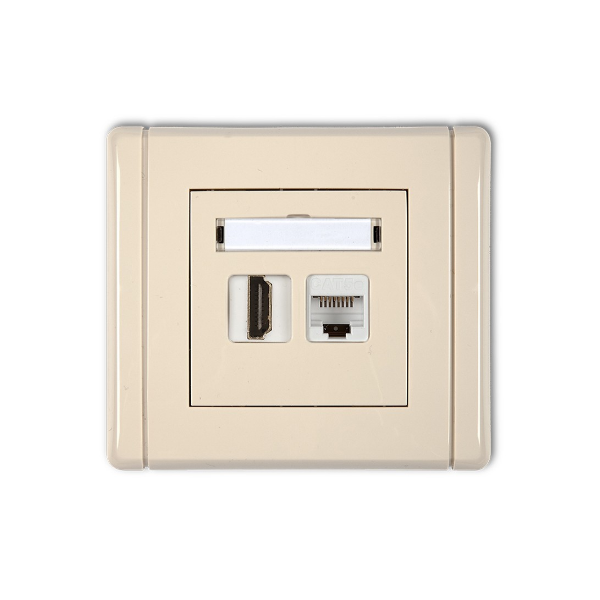 Karlik Flexi Gniazdo pojedyncze HDMI 1.4 + gniazdo komp. poj. 1XRJ45, kat. 5E, 8-stykowe, beżowy