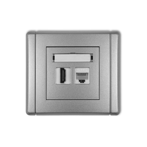 Karlik Flexi Gniazdo pojedyncze HDMI 1.4 + gniazdo komp. poj. 1XRJ45, kat. 5E, 8-stykowe, srebrny metalik