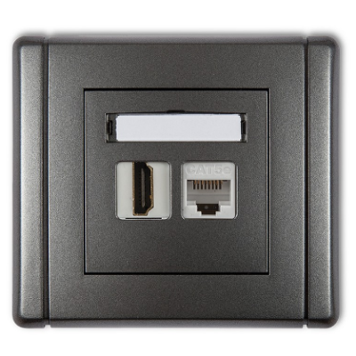Karlik Flexi Gniazdo pojedyncze HDMI 1.4 + gniazdo komp. poj. 1XRJ45, kat. 5E, 8-stykowe, grafitowy