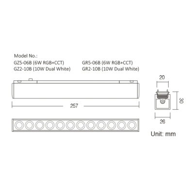Panel rastrowy na szynę magnetyczną TR26 RGB+CCT 6W (Zigbee 3.0 + 2.4GHz)